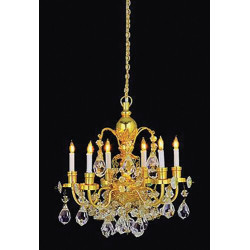 BRASS 6-ARM CRYSTAL CHANDELIER