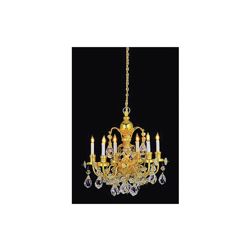BRASS 6-ARM CRYSTAL CHANDELIER