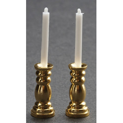 BRASS CANDLESTICKS & CANDLES 2PC