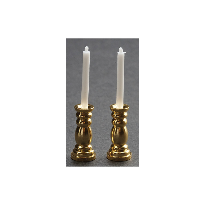 BRASS CANDLESTICKS & CANDLES 2PC