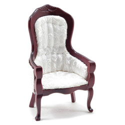 Gents Chair, Mahogany with White Brocade Fabric