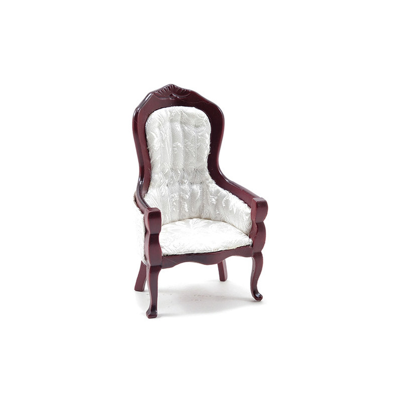 Gents Chair, Mahogany with White Brocade Fabric