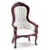 Gents Chair, Mahogany with White Brocade Fabric