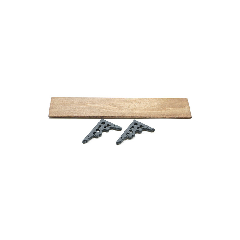 STAINED SHELF/BLACK BRACKETS