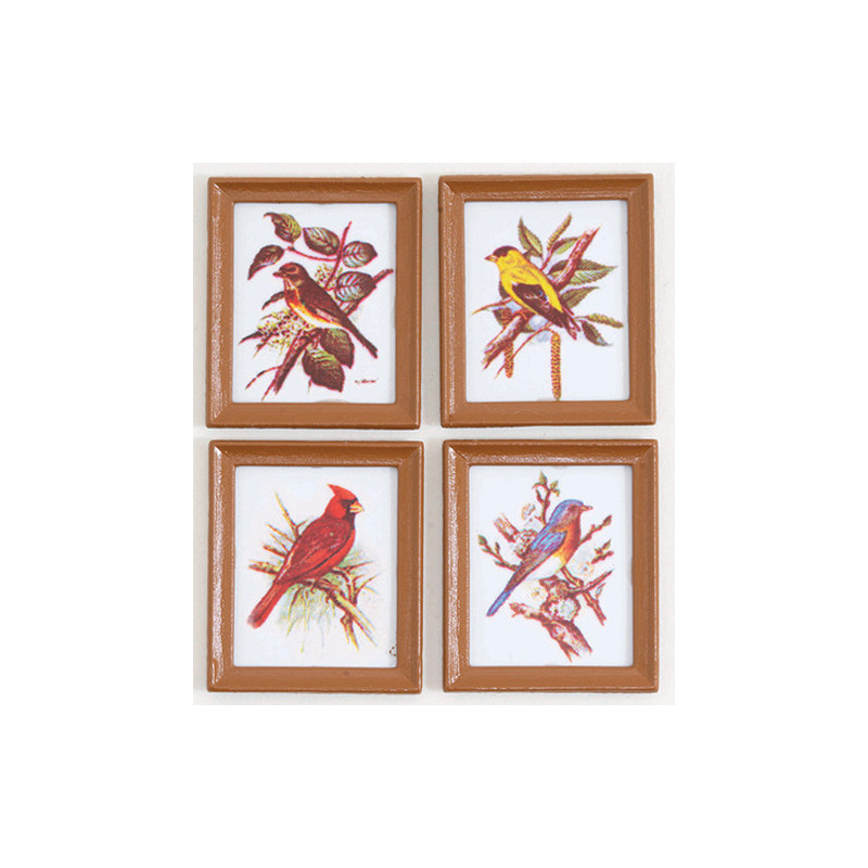 FRAMED BIRD PICTURES 4 PCS