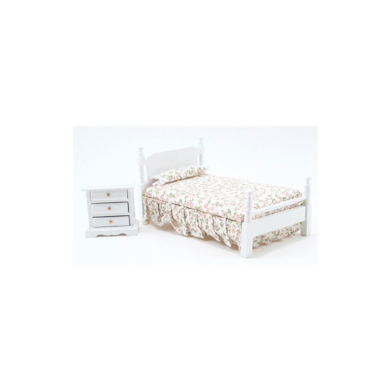 White Bed and Night Stand Set