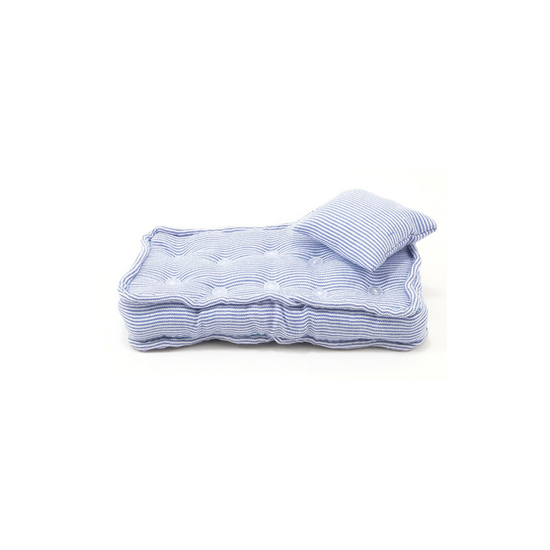 Single Matress w Pillow Blue White