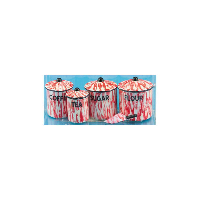 Flour Sug Cof Tea Canist Set W Scoop Flow Red