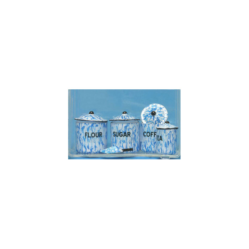 Flour, Sug, Cof, Tea Canist Set W/Scoop, Flow Blue