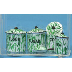 Flour, Sug, Cof, Tea Canist Set W/Scoop, Flow Grn