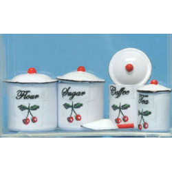 Cherry On Flour, Sug, Cof, Tea Canist Set W/Scoop