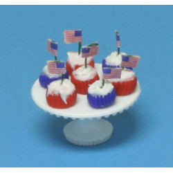 Patriotic Cupcakes With Flags On White Cake Stand