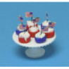 Patriotic Cupcakes With Flags On White Cake Stand