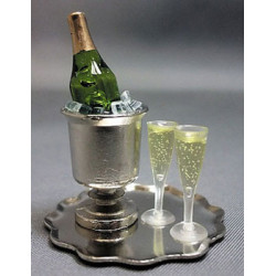 Champagne Bucket Tray-W/ Champagne, Ice & Flutes