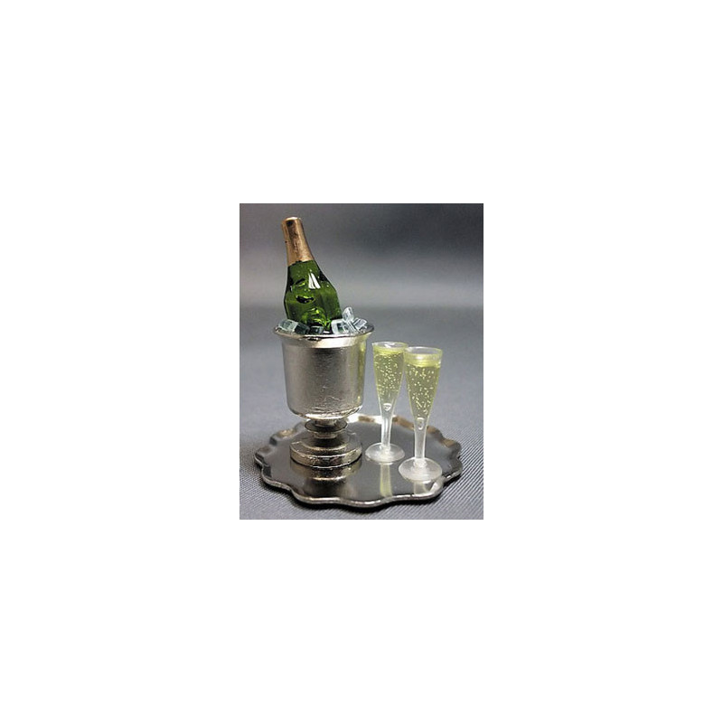 Champagne Bucket Tray-W/ Champagne, Ice & Flutes