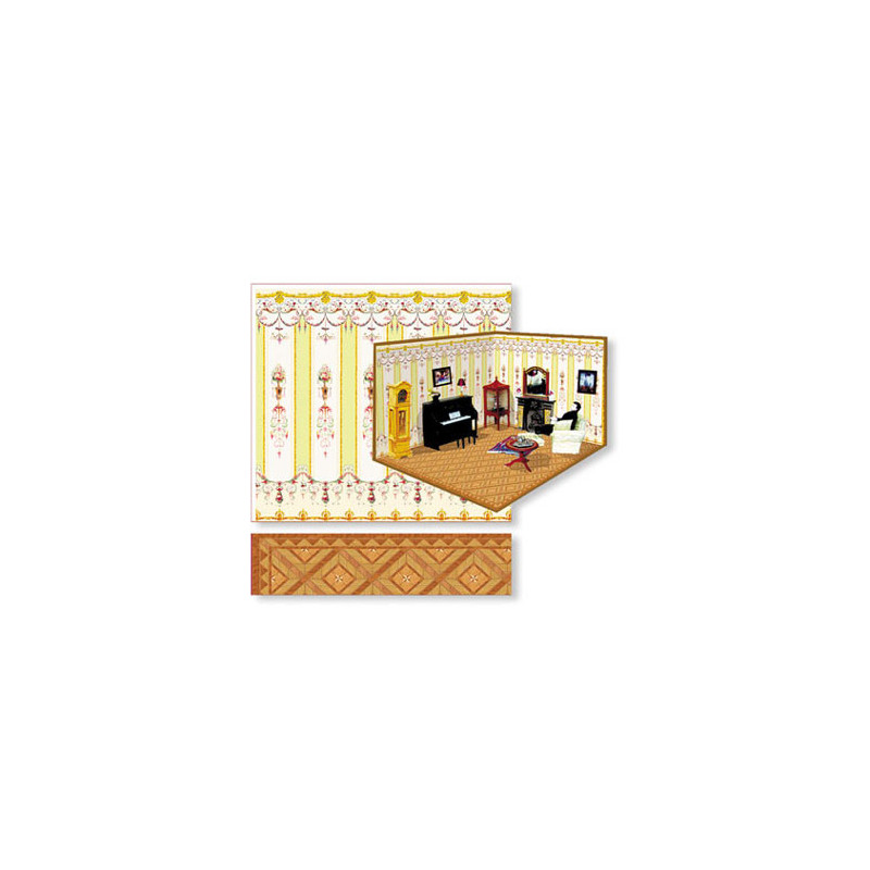 Yellow Floral Striped Room Decorating Kit