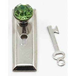 Green Crystal Classic Knob W/Key, 2Pk, Satin Nicke