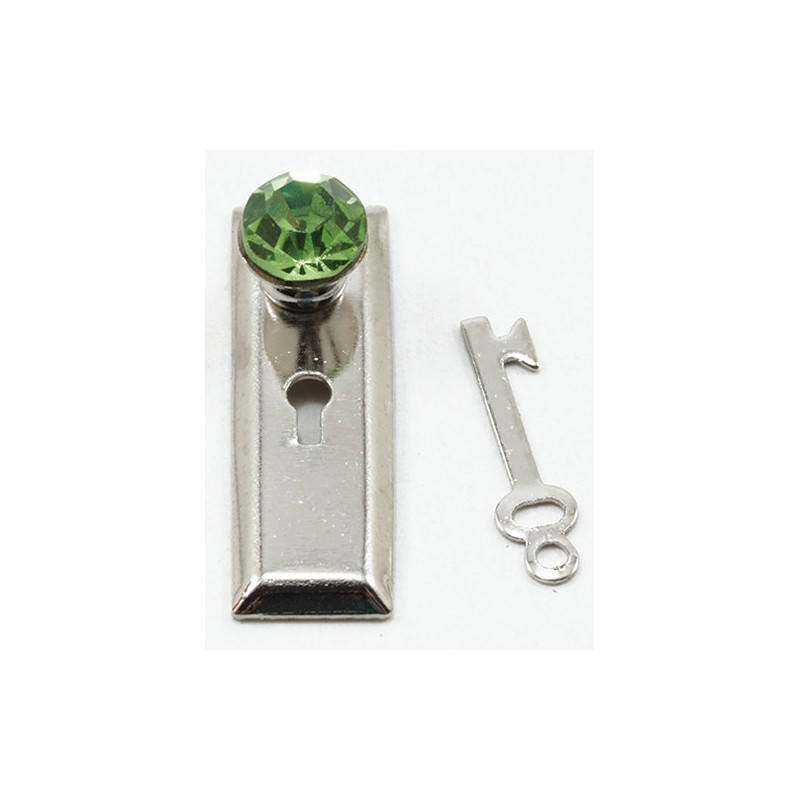 Green Crystal Classic Knob W/Key, 2Pk, Satin Nicke