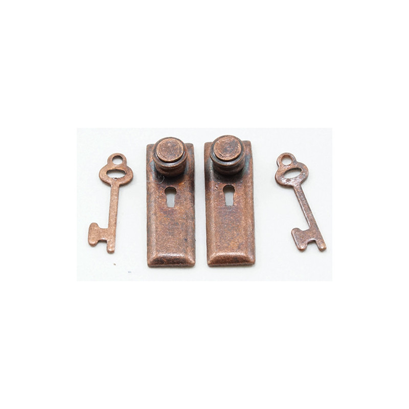 1/2 Scale Door Knob, Keyplate, Keys, Bronze, 6Pk