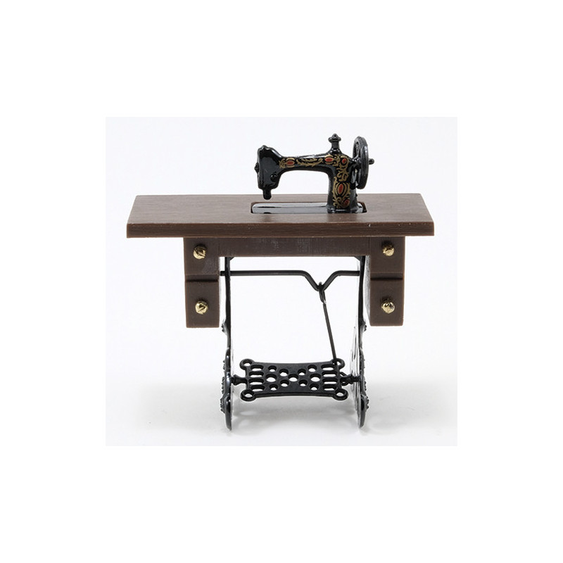 Sewing Machine on Walnut Stand, Resin and Metal