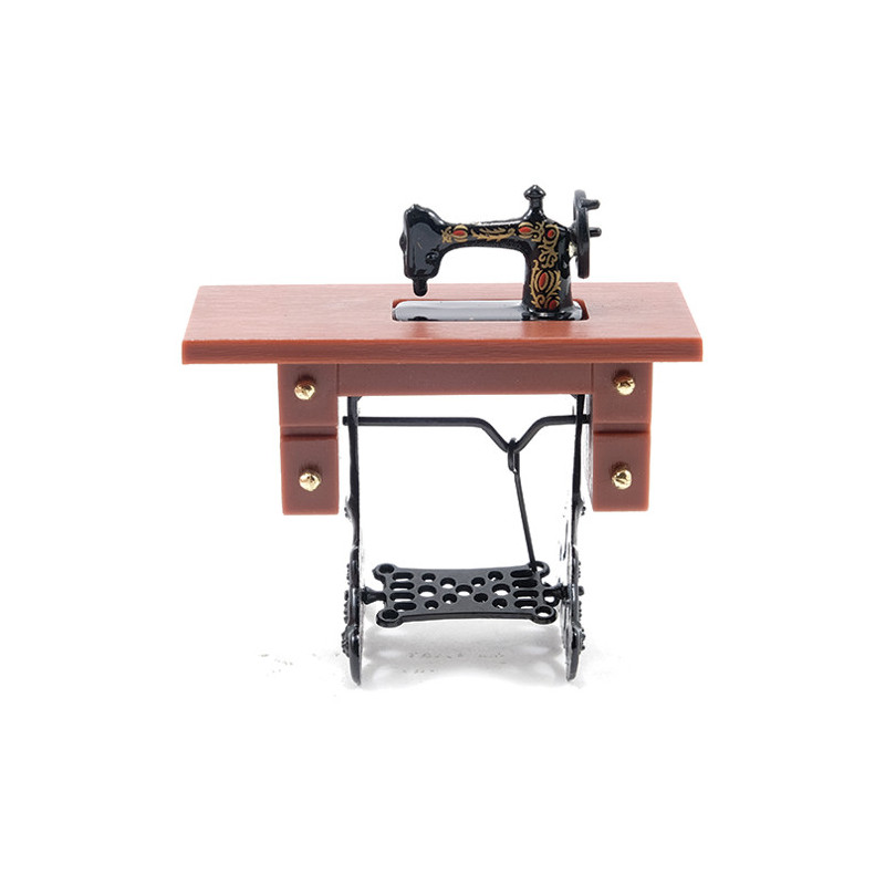 Sewing Machine on Light Brown Stand, Resin/Metal