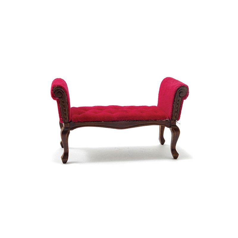 Settee, Walnut, with Red Fabric