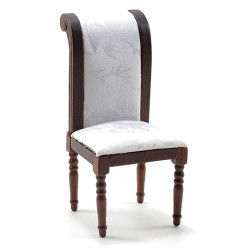 Side Chair, Walnut with White Fabric