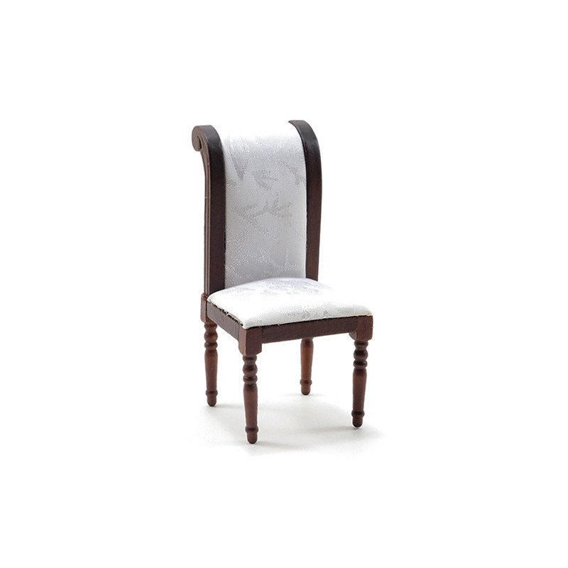 Side Chair, Walnut with White Fabric