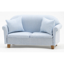 Sofa with Pillows, Blue/White Stripe