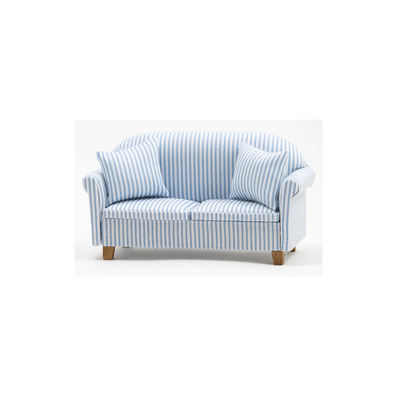 Sofa with Pillows, Blue/White Stripe