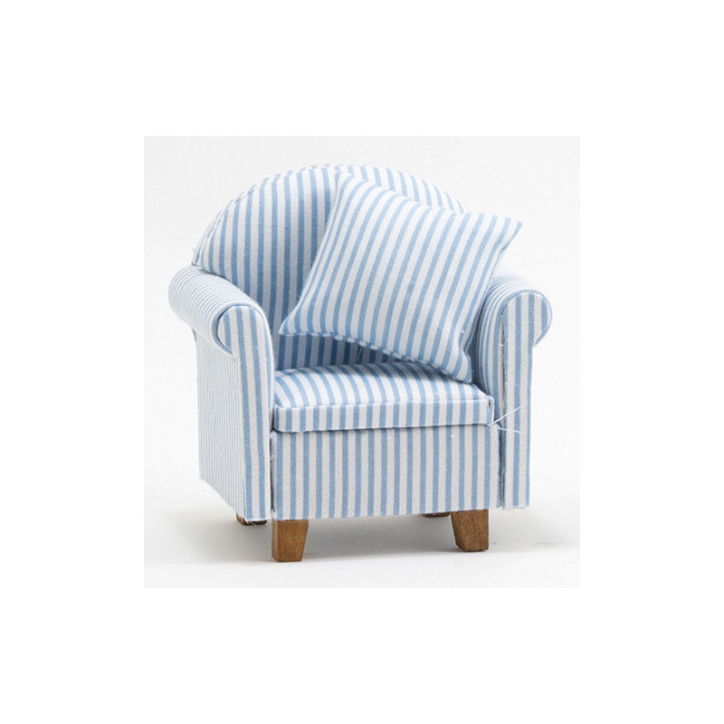 Chair with Pillow, Blue/White Stripe
