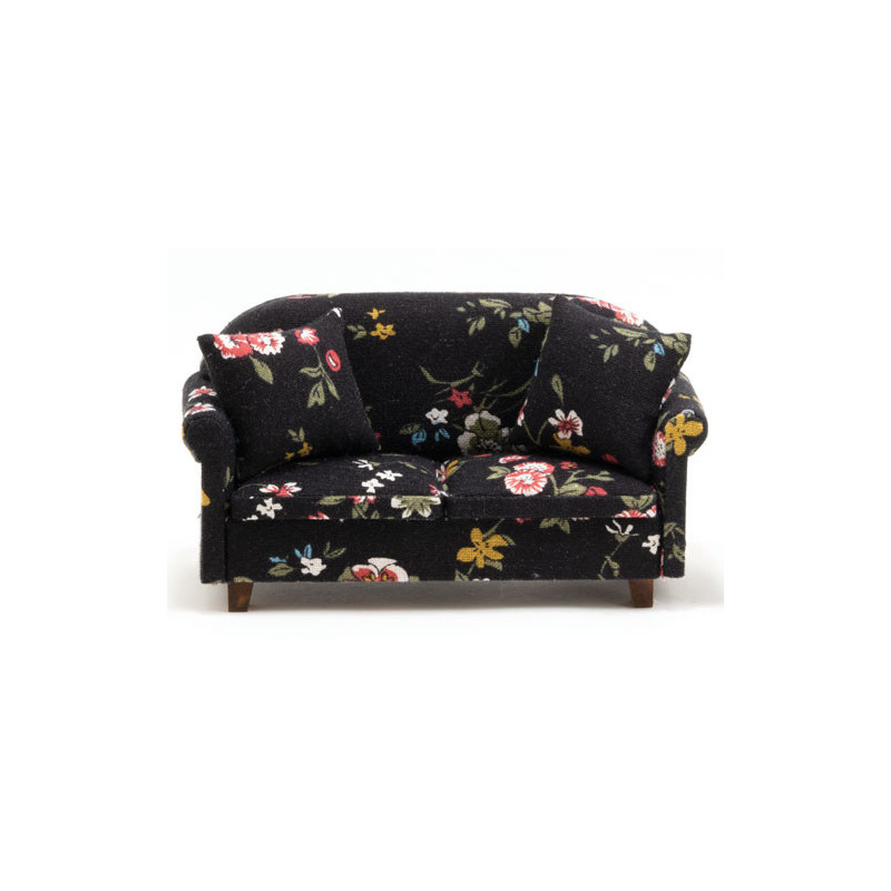Sofa With Pillows, Black Floral