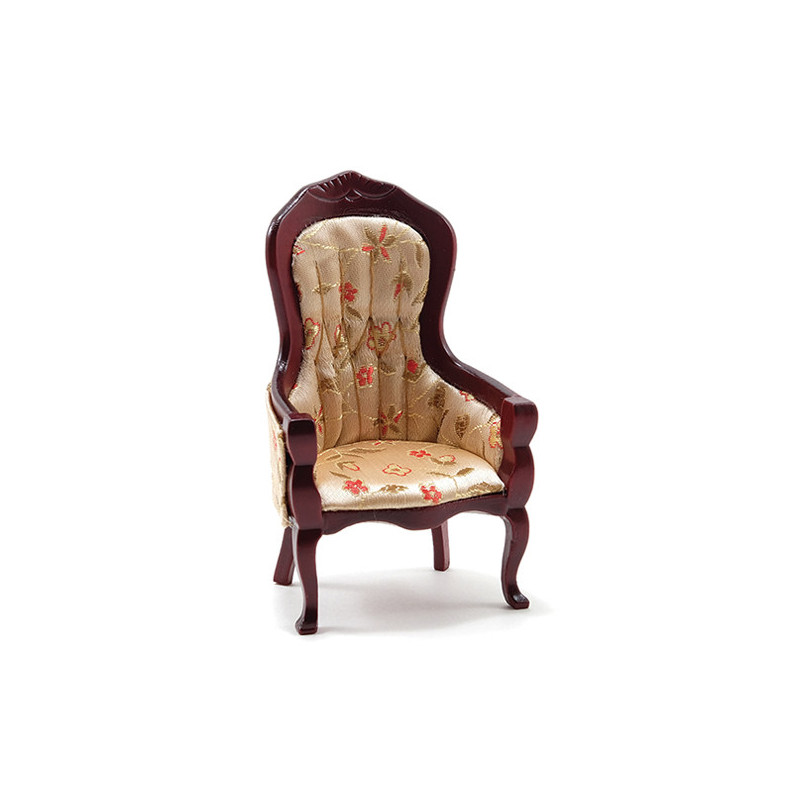 Victorian Gent's Chair, Mahogany W/Floral Fabric