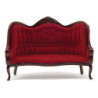 Victorian Sofa, Walnut with Red Velour Fabric