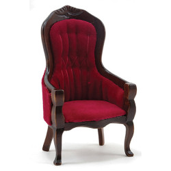 Victorian Gent's Chair, Walnut W/Red Velour Fabric