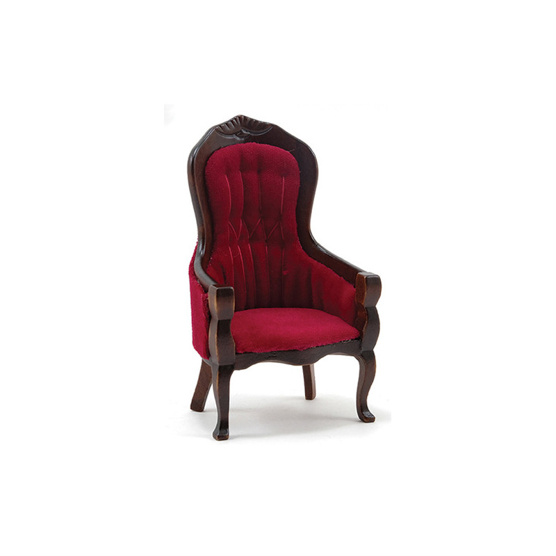Victorian Gent's Chair, Walnut W/Red Velour Fabric