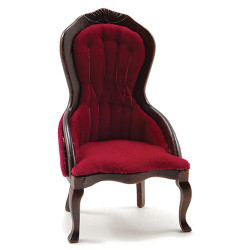 Victorian Lady's Chair, Walnut W/Red Velour Fabric