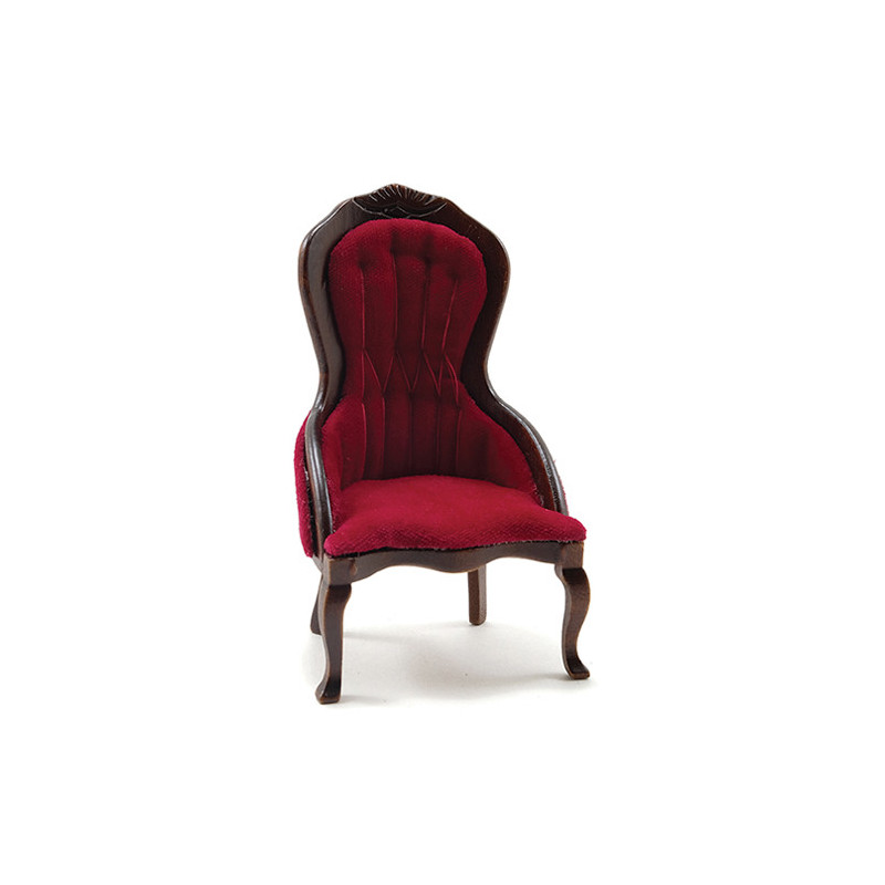 Victorian Lady's Chair, Walnut W/Red Velour Fabric