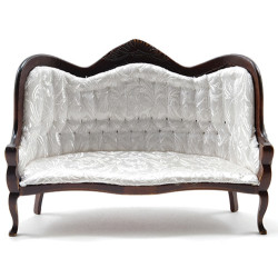 Victorian Sofa, Walnut, White Brocade