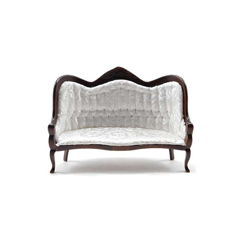 Victorian Sofa, Walnut, White Brocade