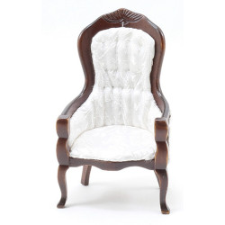 Victorian Gent's Chair, Walnut, White Brocade
