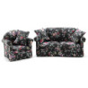Sofa and Chair Set, Black Floral