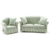 Sofa and Chair Set, Green & White Check