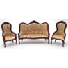 Victorian Sofa and Chair Set, 3pc, Mahogany, Floral Fabric