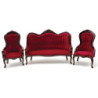 Victorian Sofa and Chair Set, 3Pc, Walnut,  Red Velour Fabric