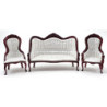 Victorian Sofa and Chair Set, 3Pc, Mahogany, White Brocade Fabric