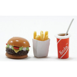 Hamburger, fries, drink