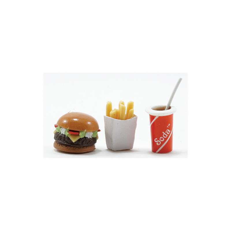 Hamburger, fries, drink