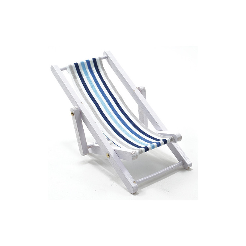 Beach Chair, Blue/White Fabric,