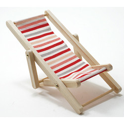 Beach Chair, Red/White/Pink Fabric, Natural Wood